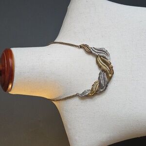 Vintage Two Tone Feather Hinged Necklace Antique Effect